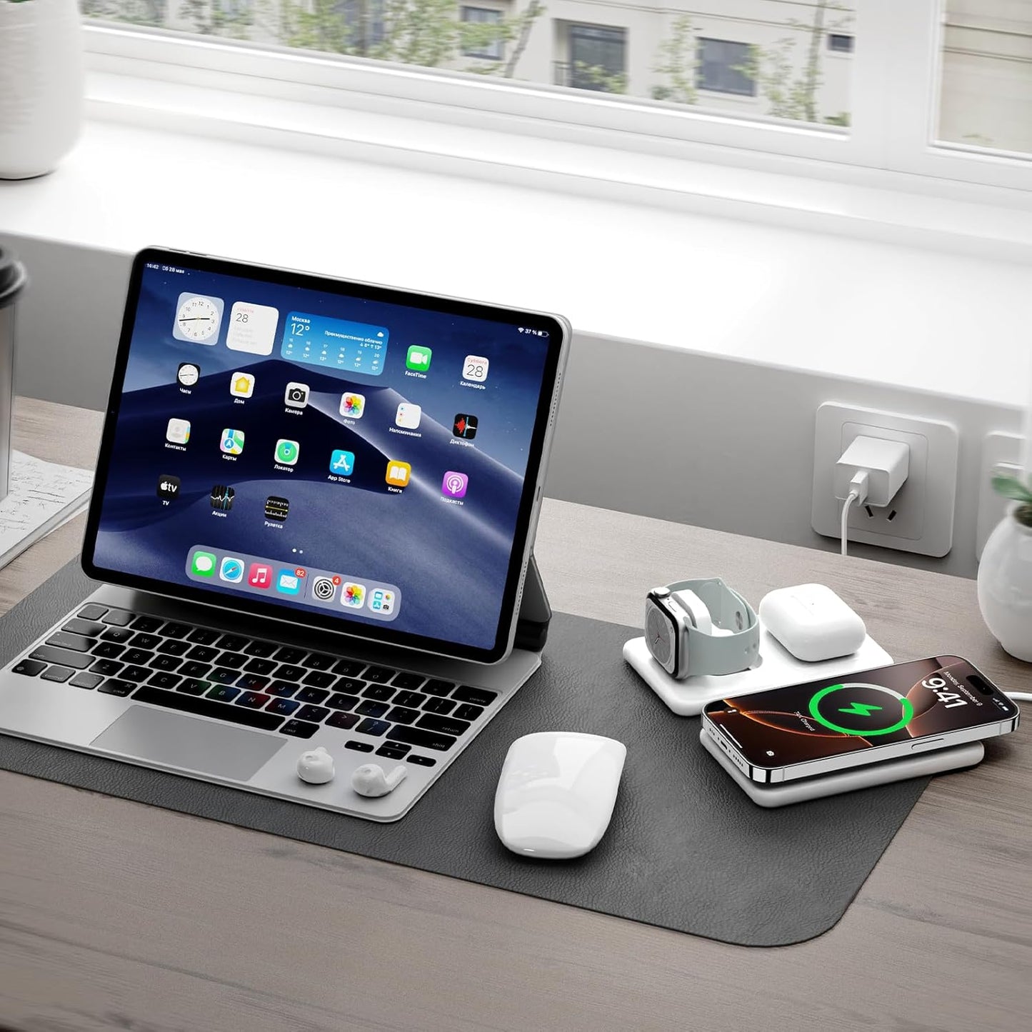 Wireless Charger for Iphone-3 in 1 Charging Station for Apple Multiple Devices, Travel Charger for Iphone 16 15 14 13 12 Pro Max & Airpods 4/3/Pro & Apple Watch